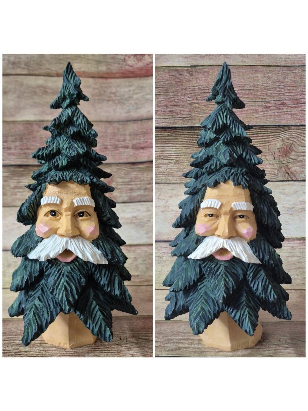 Double Sided Santa Christmas Tree Figurine 11" Woodland Folk Art Resin Decor